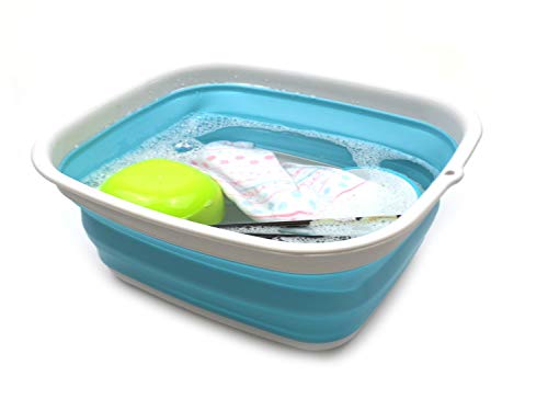 SAMMART 7.7L (2 Gallon) Collapsible Tub - Foldable Dish Tub - Portable Washing Basin - Space Saving Plastic Washtub (Bright Blue, S) - color: Bright Blue, size: Small