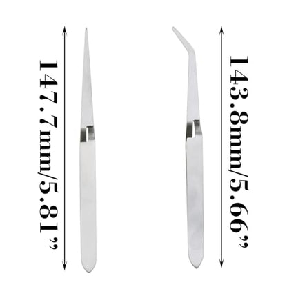 DGZZI 2PCS Multi-purpose Tweezer, Stainless Steel, Straight & Curved Tip, Cross Locking, Silver