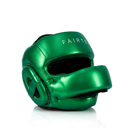 Fairtex HG17 Pro Sparring Headgear, Muay Thai Kickboxing Boxing Head Guard - color: Metallic Green, size: Medium