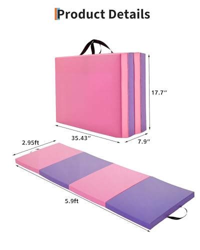 Garvee Gymnastics Mat, 6.2Ft 2-Inch Thick 4-Fold | Exercise Floor Mat for Home Gym, Portable Yoga Mat for Pilates, Aerobics, Martial Arts & Training - size: 6x2Ftx2"