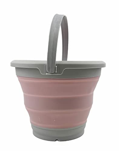 SAMMART 5.5L (1.4 Gallon) Collapsible Plastic Bucket - Foldable Round Tub - Portable Fishing Water Pail - Space Saving Outdoor Waterpot (Grey/Pale Pink)