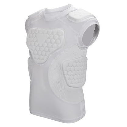 GUOZI Youth Football Padded Shirt with Chest Rib Shoulder Protectors | 5-Pad Impact Protection Compression Undershirt Vest With Heart Sternum For Football Baseball Lacrosse Paintball - size: X-Large, style: White