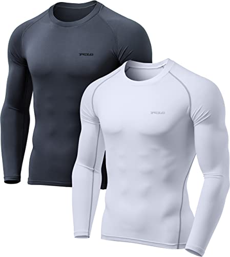 TSLA Men's Thermal Long Sleeve Compression Shirts, Athletic Base Layer Top, Winter Gear Running T-Shirt - color: 2pack Charcoal/White, size: X-Large