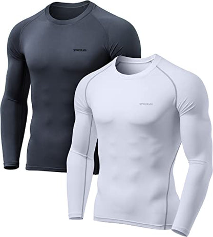 TSLA Men's Thermal Long Sleeve Compression Shirts, Athletic Base Layer Top, Winter Gear Running T-Shirt - color: 2pack Charcoal/White, size: X-Large