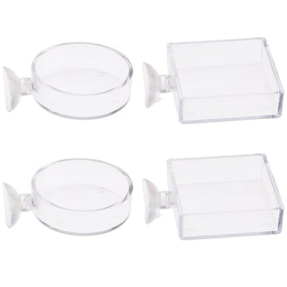 SUPERFINDINGS 4Pcs 2 Styles Fish Tank Feeder Dishes 7.3cm/2.9" Aquarium Shrimp Feeding Dish with Suction Cup Transparent Acrylic Fish Tank Feeding Bowls Shrimp Feeder Dish for Shrimps Fish Betta
