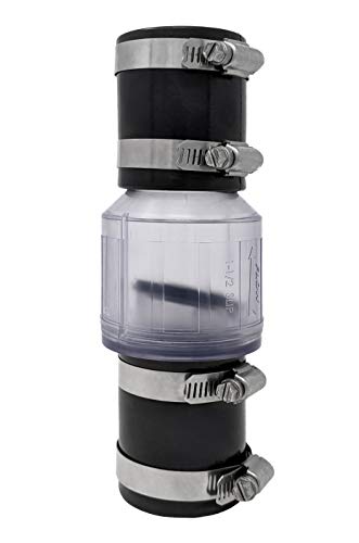 Silent Check Valve - 1-1/2" with Buna-N Couplings, Model CV-150, Spring-Loaded Flapper, Sump Pump Life Expectancy Increase, Includes Steel Clamps Fit 1-1/2″ Pipe - size: 1.5 Inches