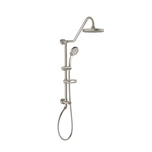PULSE ShowerSpas Kauai III Brushed Nickel Rain Shower Head with Handheld Spray - 2.5 GPM, 8" Showerhead, 5-Function HandShower, Adjustable Slide Bar - Shower Heads with Handheld Spray Combo - size: 2.5 Gallon Per Minute, style: Brushed Nickel