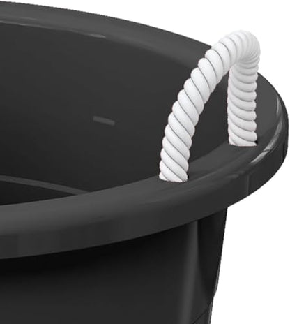(2 Pack) 17-Gallon Heavy Duty Plastic Storage Tub with Rope Handles, Multi-Purpose Utility Bucket for Garage Organization, Party Ice Bucket, Laundry Basket, Gardening Tool Storage - Black