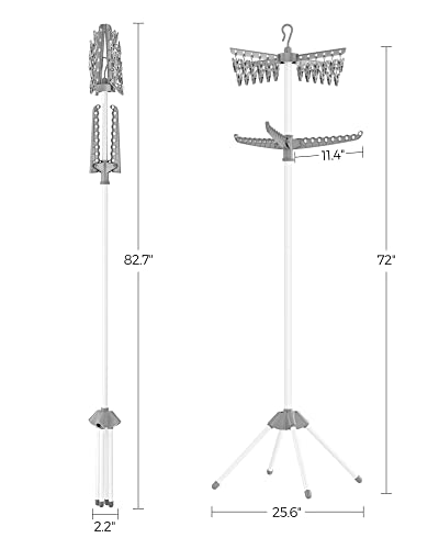 SONGMICS Clothes Drying Rack, 72.8-Inch Drying Rack, 3 Rotatable Arms - color: Gray + White, style: 2-Tier-Clip