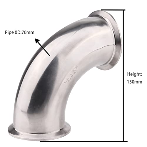 DERNORD Sanitary Ferrule Elbow 90 Degree Pipe Fitting with 2 Pieces Silicone Gasket SS304 Tri Clamp (2-1/2" Tube OD) - size: 2-1/2" Tube OD, style: Pack of 1