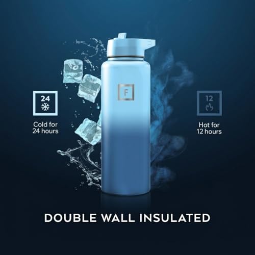 IRON °FLASK 40 oz Wide Mouth Water Bottle with Straw - color: Blue Waves, style: Straw - 40 Oz (1 Lid)