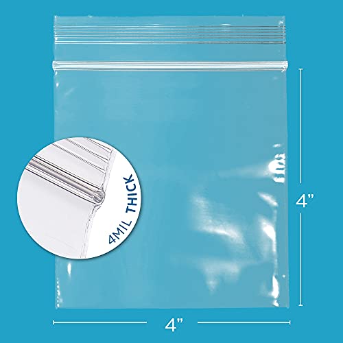 4" x 4" Small Reclosable Zip Bag - Heavy-duty 4 Mil, Bulk Case of 100 - Clear, Resealable Zip Top Lock for Storage & Packaging Food, Nuts, Bolts & Screws. - size: 4" x 4"