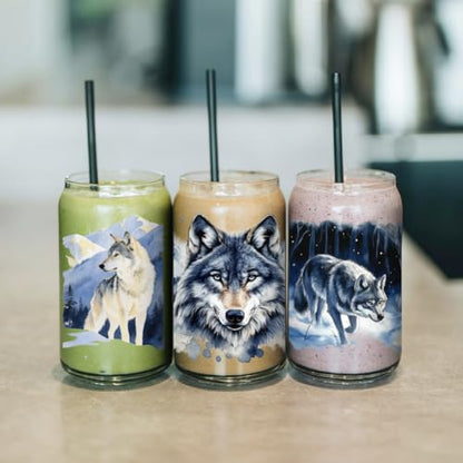 arricraft 10 Pcs Wolf Theme Cup Printing UV Transfer Papers, 10 Styles Watercolor Wolf and Snowy Mountains PVC DIY Heat Transfer Stickers for 16 OZ Glass Cups Crafts 9.5x4.3inch - style: Wolf Theme