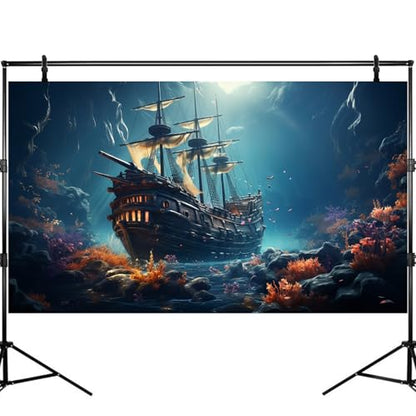 Sunken Ship Aquarium Background Undersea Pirate Shipwreck Fish Tank Background Tropical Coral Reefs Ocean Seabed seascape Reptile Tank Backgrounds Tropical Marine Life Terrarium Backgrounds 48x18in