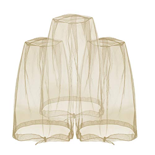 Mosquito Head Mesh Nets Gnat Face Netting for No See Ums Insects Bugs Gnats Biting Midges from Any Outdoor Activities, Works Over Most Hats Comes with Free Stock Pouches (3pcs, Khaki) - color: Khaki