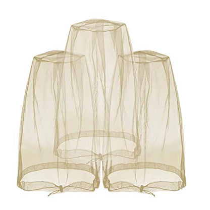 Mosquito Head Mesh Nets Gnat Face Netting for No See Ums Insects Bugs Gnats Biting Midges from Any Outdoor Activities, Works Over Most Hats Comes with Free Stock Pouches (3pcs, Khaki) - color: Khaki