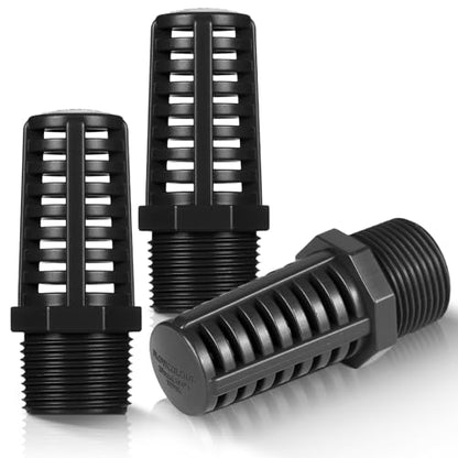 3 Pcs Threaded Suction Overflow Strainer, 3/4 Inch Screen Strainer, High Impact Resistant Gray Black PVC, Drain Fitting Connectors for Fish Aquariums and Permeable Vent Cap for Aquarium