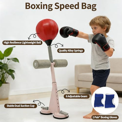 Speed Bag Platform Speed Bag Boxing Kit for Adults Height Adjustable Wall-Mounted Heavy Duty Boxing Training Equipment 360° Rotatable Speed Ball with Punching Ball Fits Home Gym Workout - color: Red Vertical