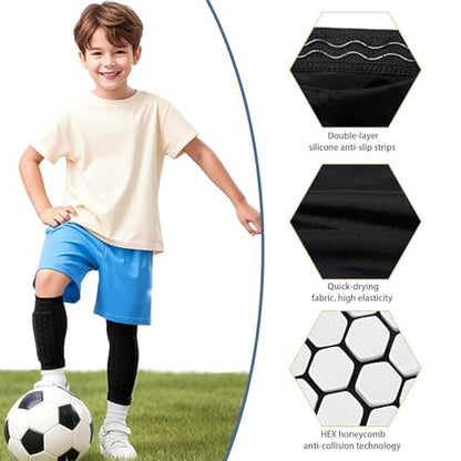 2 Pairs Soccer Shin Guards for Kids Youth Adult with Honeycomb Pads - color: Black+Green, size: X-Large