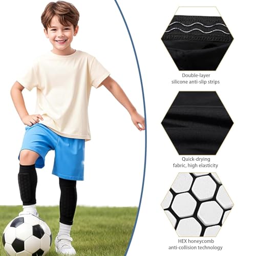 2 Pairs Soccer Shin Guards for Kids Youth Adult with Honeycomb Pads - color: Black+Blue, size: Large