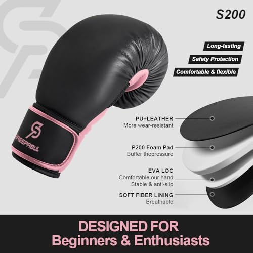 Boxing Gloves for Men & Women, Beginner Kickboxing, 8-16oz - color: Raspberry, size: 12oz