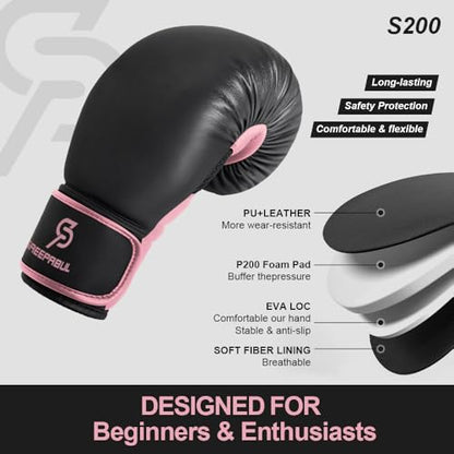 Boxing Gloves for Men & Women, Beginner Kickboxing, 8-16oz - color: Raspberry, size: 12oz