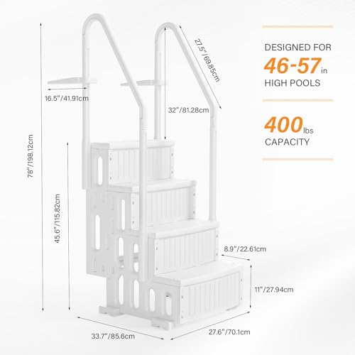 VINGLI Pool Ladder for Above Ground Pools 4-Step, Safety Stair - Full White - color: Full White, size: 4 Steps
