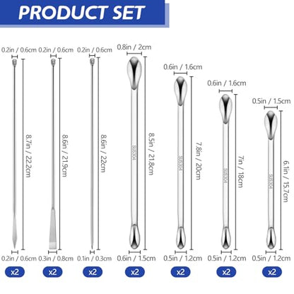 Artcome 23 Pcs 304 Stainless Steel Micro Scoop & Lab Spatula Set - Mixing Spatula - Laboratory Sampling Scoop - Powder Scoop for Empty Pill Capsules Filling