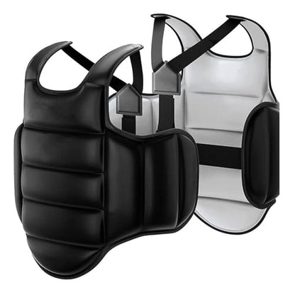 Reversible Karate Sparring Chest Guard, Taekwondo Boxing MMA Martial Arts Muay Thai Kickboxing Training Body Protector - color: Black/White, size: Medium