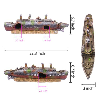 Titanic Aquarium Boat Shipwreck Sunken Pirate Ship Resin Fish Tank Decorations Aircraft Carrier for Betta Super Large XXL for 55-75 Gallon Tank - size: XX-Large