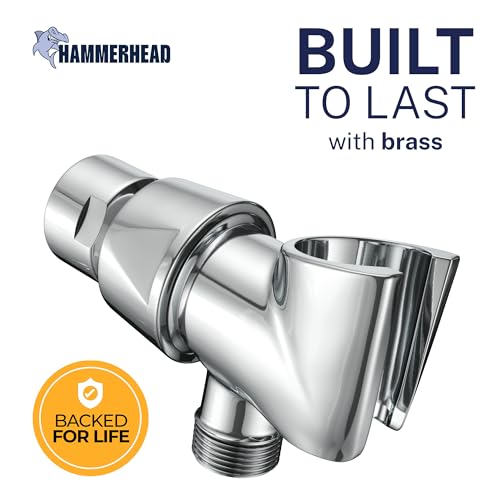 HammerHead Showers® Solid Metal Handheld Shower Head Holder - Chrome - Adjustable Shower Wand Holder with Wall Hook Bracket and Pivot Ball - Hand Held Shower Head Holder - Shower Hose Holder