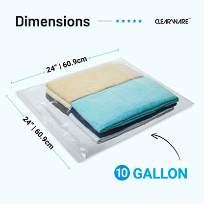4 Count - Large Storage Bags With Zipper Top, 10 Gallon Size 24" x 24", Extra Large Plastic, For Clothes, Travel, Moving, BPA-Free, Heavy Duty 3-Mil Thick