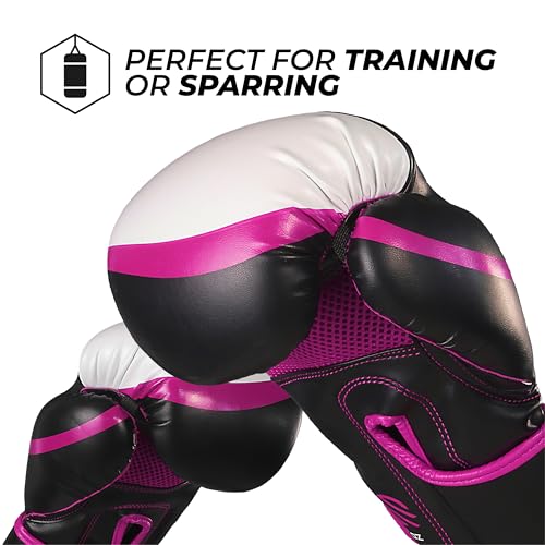 Sanabul Essential Gel Boxing Gloves for Men & Women, Kickboxing MMA, Muay Thai Gloves and Heavy Bag Training Punching & Sparring - color: Black/Pink, size: 8 oz