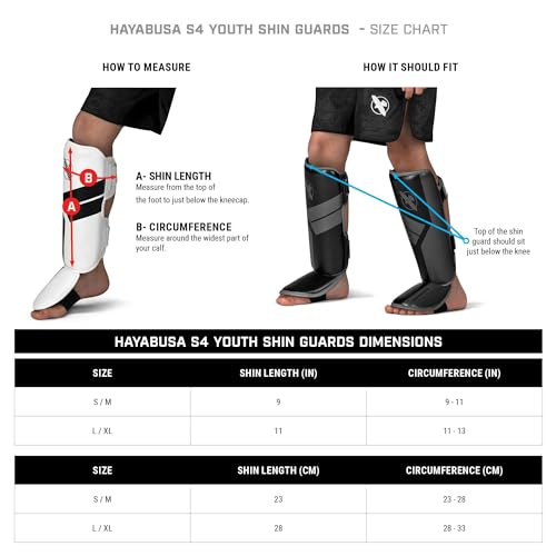 Hayabusa S4 Kids Shin Guards, Muay Thai, MMA, Kickboxing, Martial Arts - color: Black, size: Small-Medium