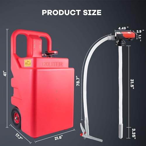 32 Gallon Fuel Transfer Caddy, 120L Portable Gas Caddy with 4 AA Battery Powered Pump for Gasoline Diesel, PE Diesel Transfer Tank, Manual Fueling Nozzle, for Easy Fuel Transportation - size: 32Gallon 3.8GPM