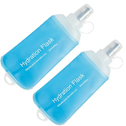 AXEN Soft Flask TPU Foldable Running Hydration Flask, Soft Collapsible Water Bottle for Hydration Pack Cycling Marathon Running Hiking - color: Blue Pack of 2-250ml