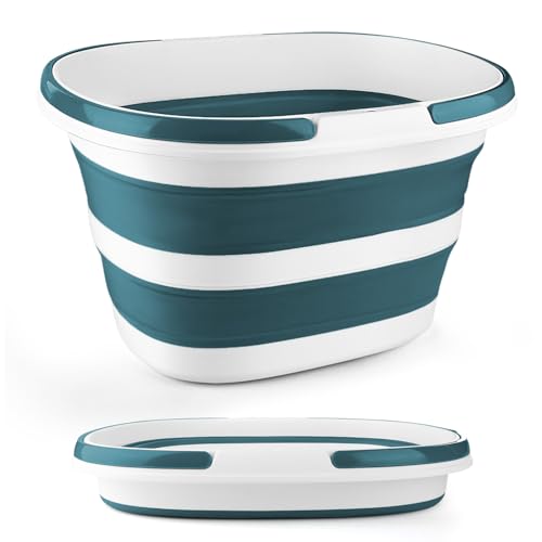 Collapsible Bucket for Cleaning, 4.2 Gallons Mop Bucket with Handle for Floor Window Car Washing, Silicone Ice Buckets for Parties Camping Fishing Beach, RV Laundry Storage Household Cleaning Supplies - color: Green, size: 16L