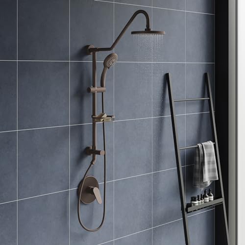 PULSE ShowerSpas Kauai III Oil-Rubbed Bronze Rain Shower Head with Handheld Spray - 1.8 GPM, 8" Showerhead, 5-Function HandShower, Adjustable Slide Bar - Shower Heads with Handheld Spray Combo - size: 1.8 Gallon Per Minute, style: Oil-Rubbed Bronze