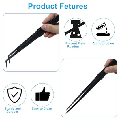 Zorfeter 2 PCS Extra Long Reptile Feeding Tongs, Stainless Steel Tweezers Rubber Tip, Long Terrarium Supplies for Bearded Dragon/Aquarium/Snake Tank(15 Inch)