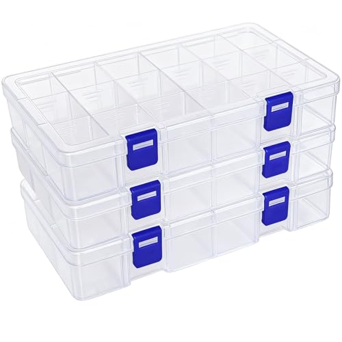 DUOFIRE Plastic Organizer Container Storage Box Adjustable Divider Removable Grid Compartment for Jewelry Beads Earring Tool Fishing Hook Small Accessories(18 grids, White X 3) - color: White, size: 18Grid-3pcs