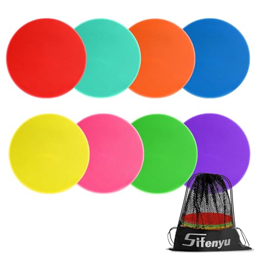 Poly Spots 9 Inch 8 Colors Spot Markers for Gym Floor Flat Cones | 8/16/24 Pcs Non-Slip Rubebr Floor Dots Poly Dots for Dance, PE, Soccer, Basketball, Speed & Agility Training - style: 8pcs 9inch (8colors)