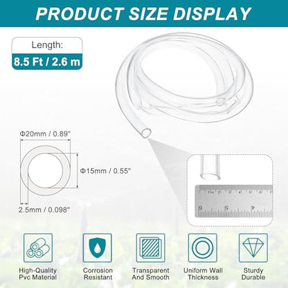 uxcell Clear PVC Tubing, 15mm ID x 20mm OD - 8.5ft PVC Tube Lightweight Vinyl Hose, Transparent Flexible Plastic Water Tubing for Air Oil Water Transfer Aquarium Irrigation - size: 15mm ID x 20mm OD
