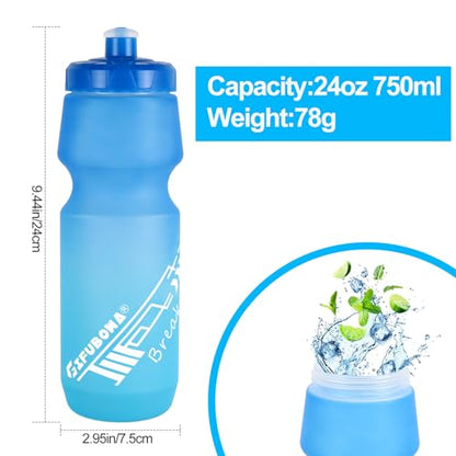 Mtb Bike Water Bottle 750ml Leakproof Squeeze, Dishwasher Safe | BPA Free 24oz Bicycle Mountain Bottles 24 OZ Design for Cycling Riding, Running Outdoor Sports 2 Pack - color: Black/White+Blue/Green(2 PC)