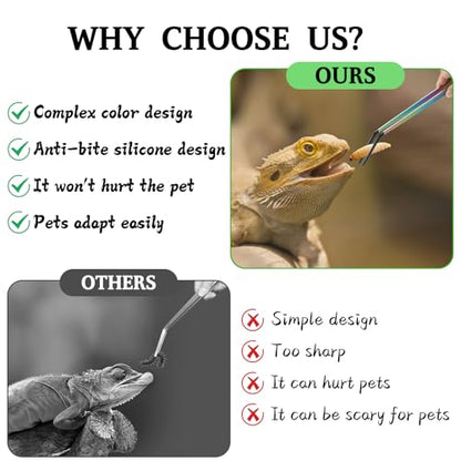 OLIISS Reptile Feeding Tongs with Rubber Tip - 15" Extra Long Tweezers for Aquariums & Crafts - Stainless Steel Feeder Tools for Bearded Dragons & Lizards - Terrarium Tank Supplies - 2 Pack