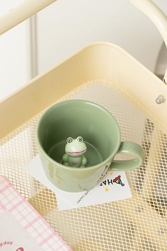 DIHOclub Frog Coffee Cup Hidden 3D Animal Inside Mug,Garden series Handmade Figurine Mugs 12OZ(Green) - color: Green Frog