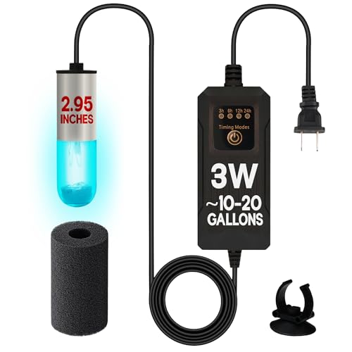 3W Mini UV Light for Aquariums with 4 Timer Modes | UV-C Clean Light for Use in Sump Areas, Filters, Top Filter Boxes & Small Ponds – Keeps Fish Tanks Clear & Healthy - color: With Timer, size: 3W UV Light