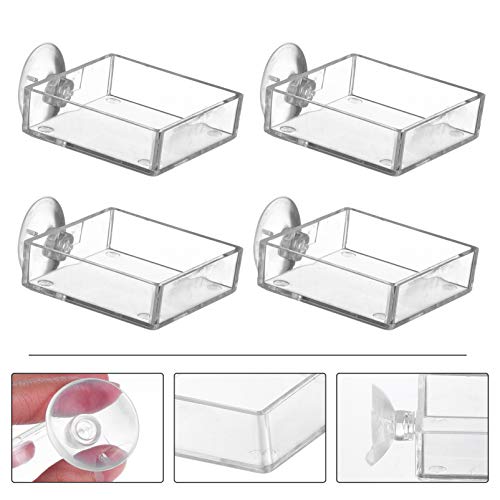 balacoo Aquarium Feeding Plate with Suction Cup 2.55 Inch Square Transparent Fish Tank Feeder Bowl Adjustable Height Shrimp Feeder for Freshwater Fish Easy to Clean 4 Pack