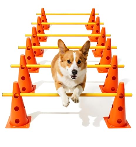 Dog Agility Course Backyard Set, Dog Agility Hurdle Cone Set | Height Adjustable Crossbar for Rehabilitation & Beginners, Dog Agility Equipment for Dog Obstacle Course - 12 Inch Orange - color: Orange, size: 12 IN