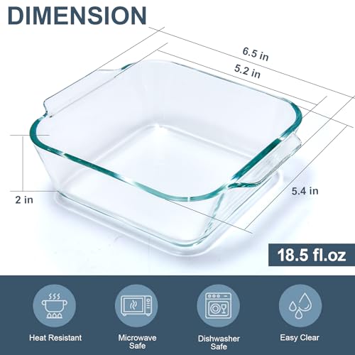 Small Casserole Dishes 2 Pack, 5 Inch Glass Square Baking Dish Individual Portion Baking Pan for Oven Microwave Air Fryer Square Egg, Clear Prep Bowls with Handle - size: Small-Square