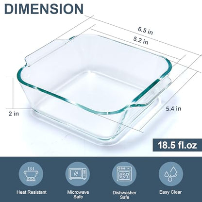Small Casserole Dishes 2 Pack, 5 Inch Glass Square Baking Dish Individual Portion Baking Pan for Oven Microwave Air Fryer Square Egg, Clear Prep Bowls with Handle - size: Small-Square